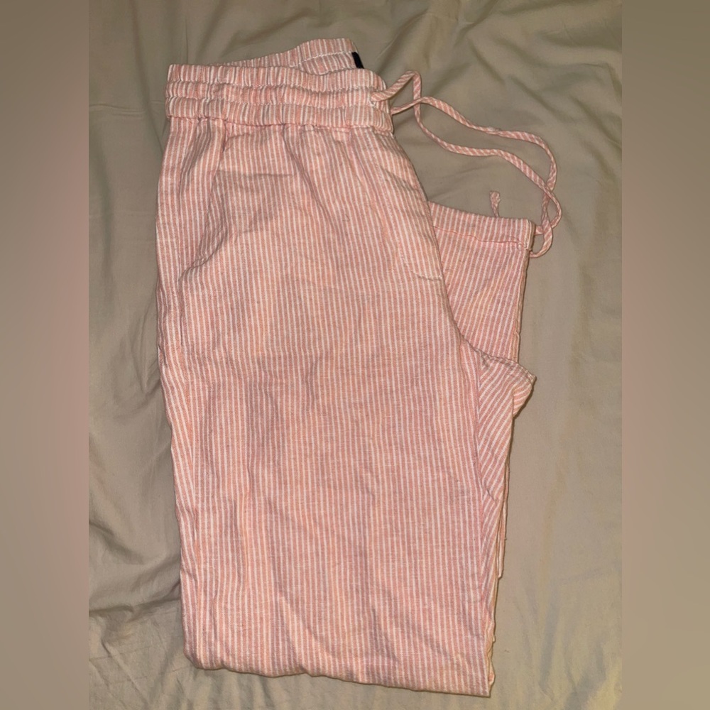 J Crew Linen ankle pant pink/white stripe size 4